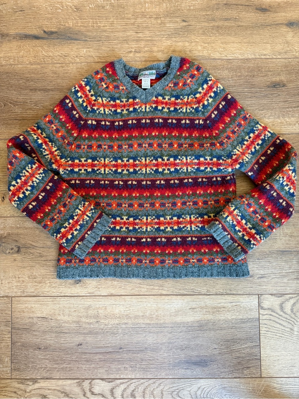 Multicolor Fair Isle V-Neck Wool Sweater - Women's